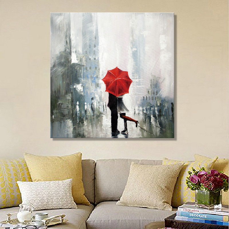 Palette Knife Art "The lovers under the umbrella" Modern Oil Paintings Gift For Lovers - Click Image to Close